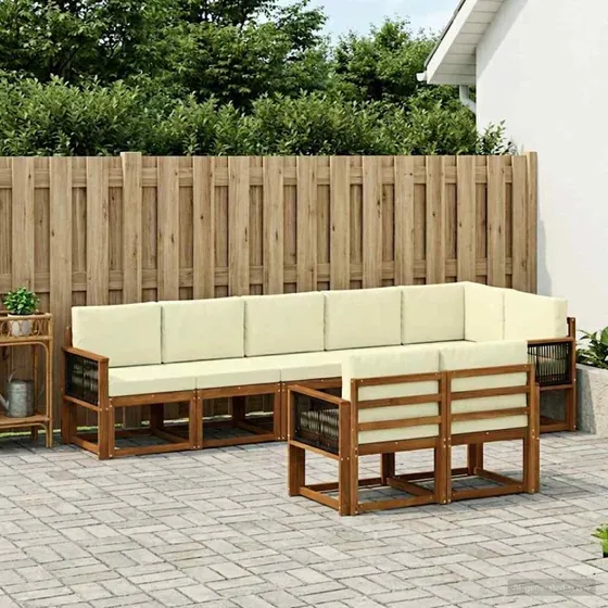 vidaXL Udendørs Sofagruppe 8 pc Naturlig/Fløde Akacietræ med Puder
