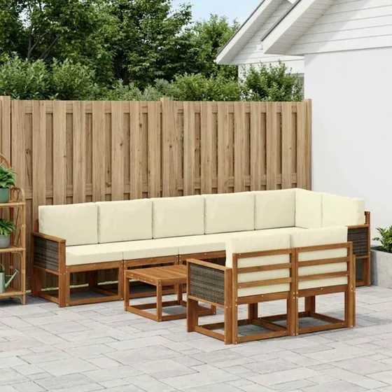 vidaXL Udendørs Sofagruppe 9 pcs Naturlig/Fløde med Puder