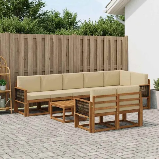 vidaXL Udendørs Sofagruppe 9 pcs Naturlig/Beige Polyester