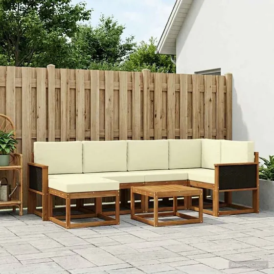 vidaXL Udendørs Sofagruppe 7 pcs Naturlig/Fløde Massivt Akacietræ