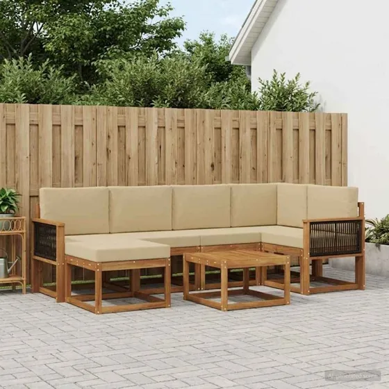 vidaXL Udendørs Sofagruppe 7 pcs Naturlig/Beige Massivt Akacietræ