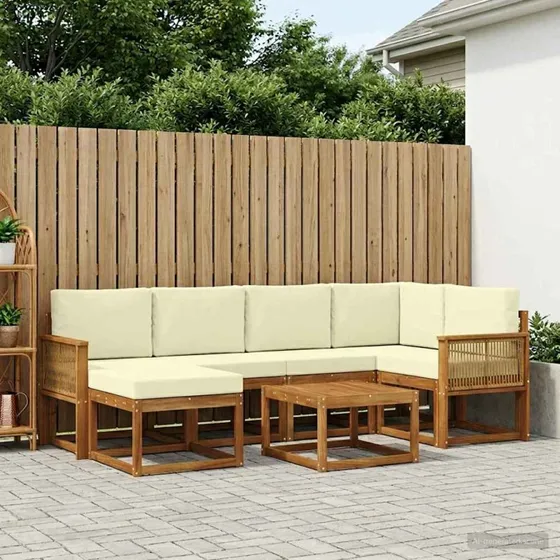 vidaXL Udendørs Sofagruppe 7 pcs Naturlig/Fløde Akacietræ