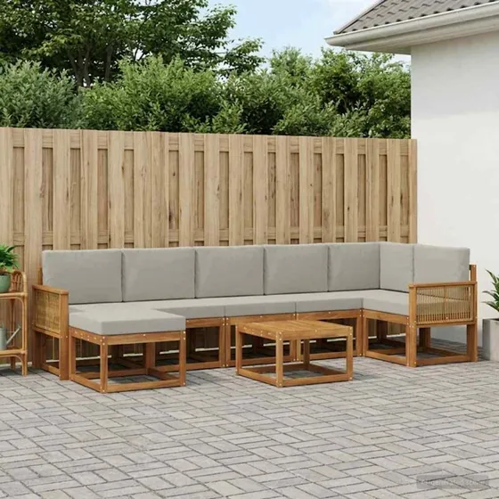 vidaXL Udendørs Sofagruppe 8 pc Natur/lysegrå Akacietræ