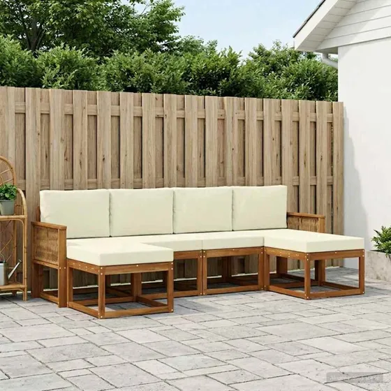 vidaXL Udendørs Sofagruppe 6 pc Akacietræ Naturlig/Fløde