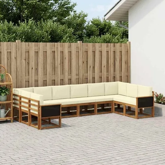 vidaXL 10-del udendørs sofagruppe i massivt akacietræ, naturlig/fløde