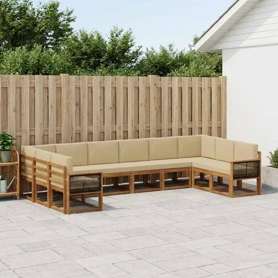 vidaXL 10-del udendørs sofagruppe i massivt akacietræ, naturlig/beige