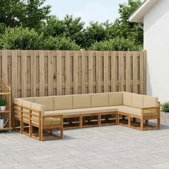 vidaXL 10-del udendørs sofagruppe i massivt akacietræ, naturlig/beige