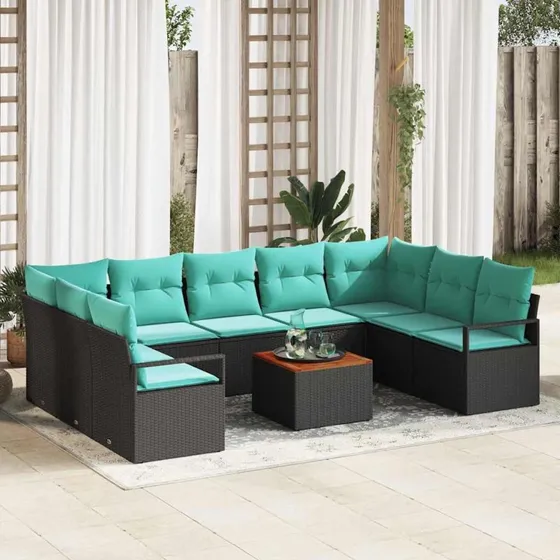 vidaXL Havesofa Sæt 10 pcs Sort PolyRattan