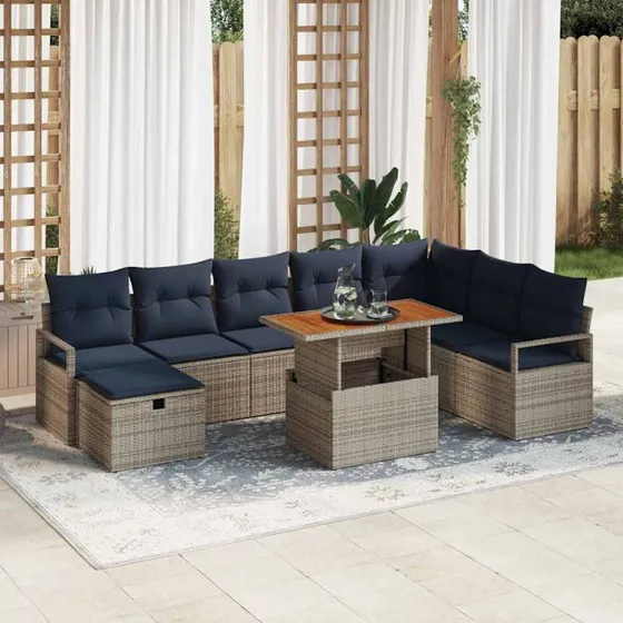 vidaXL Havesofa Sæt 9 pcs Grå Polyrattan med Opbevaring