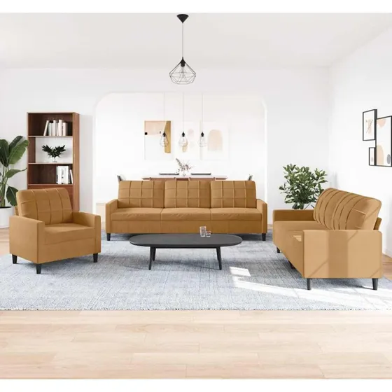 vidaXL 3-delet sofasæt med hynder i brun velour