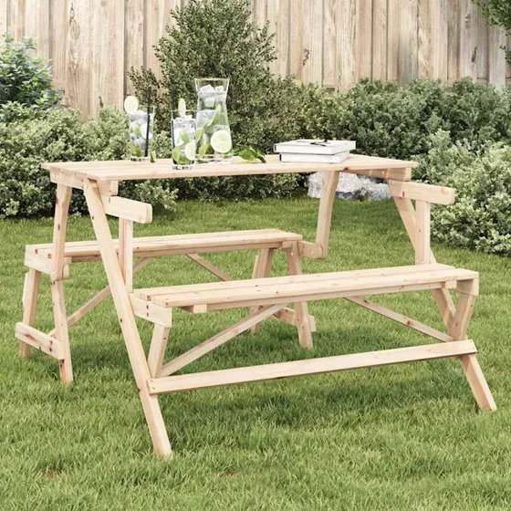 vidaXL picnicbord med bænke 2-i-1 massivt grantræ
