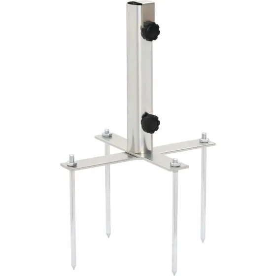 vidaXL Parasolholder med jordspyd, stål, sølvfarvet, til stang 32-38 mm
