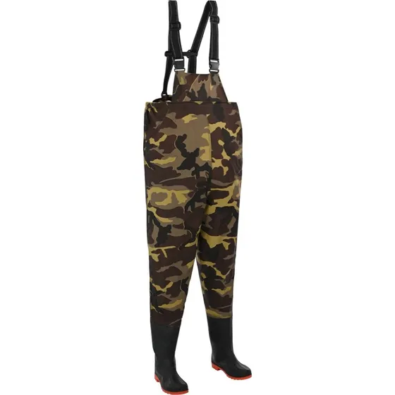 vidaXL Brystvadebukser med støvler, PVC-belagt polyester, camouflage, str. 38