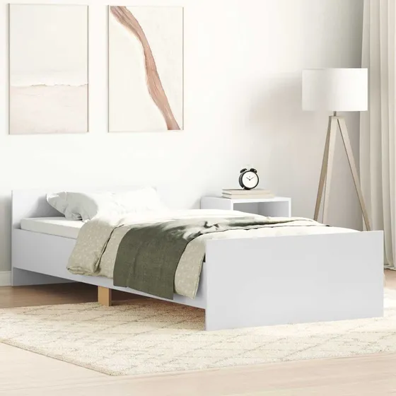 vidaXL Sengestel med hovedgærde, hvid, 80 x 200 cm i konstrueret træ