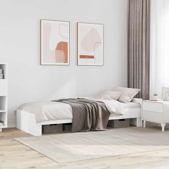 vidaXL Sengestel med hovedgærde, hvid 80 x 200 cm, konstrueret træ