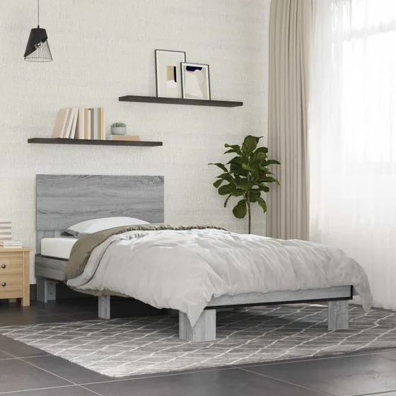 vidaXL Sengestel med hovedgærde Grå Sonoma 80 x 200 cm Konstrueret træ