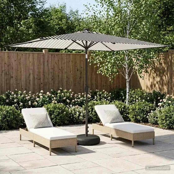 vidaXL Haveparasol 200x300 cm med LED-lys og fod, sort/hvid