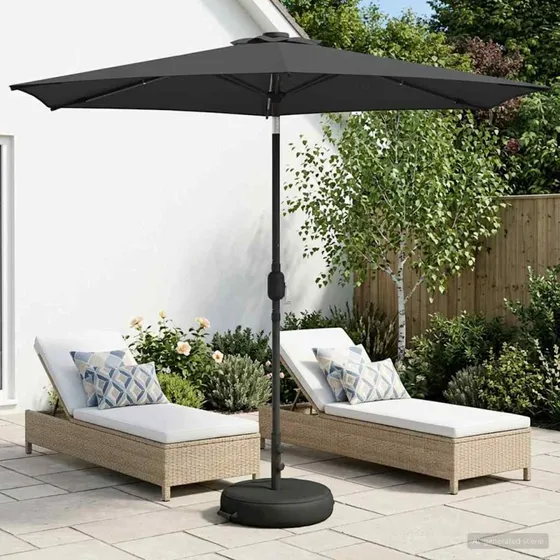 vidaXL Haveparasol med LED-lys og fod 2,7 x 2,7 m, antracit