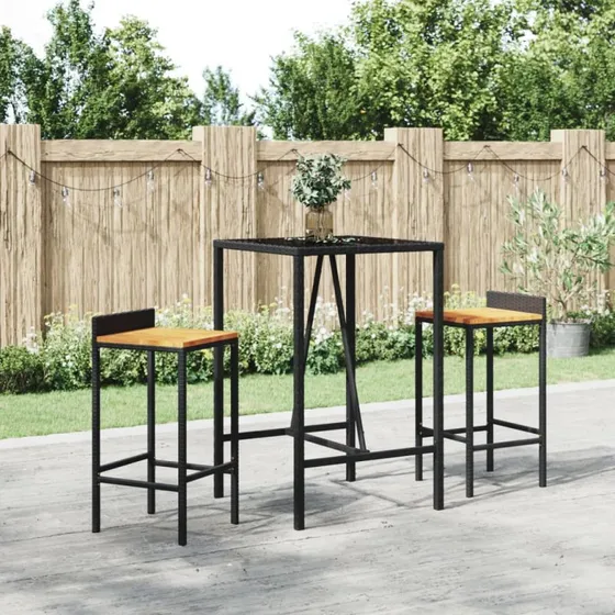 vidaXL barbord 70x70x110 cm polyrattan sort med glasplade