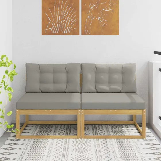 vidaXL 2 Stk Udendørs Mellem Sofa i Akacietræ, Hvid
