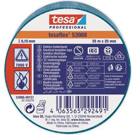 Tesa Tesaflex® 53988 Isoleringstape 25x25 mm Blå