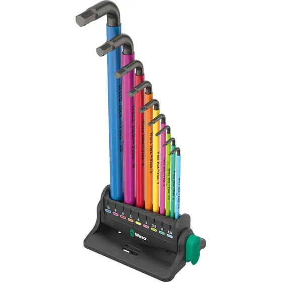 Wera 950/9 Hex-Plus L-form Unbrakonøglesæt, 9 dele, farvekodet