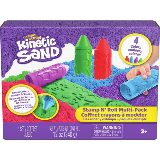 Kinetic Sand Stamp N’ Roll Multipack – 4 farver, 4x85 g
