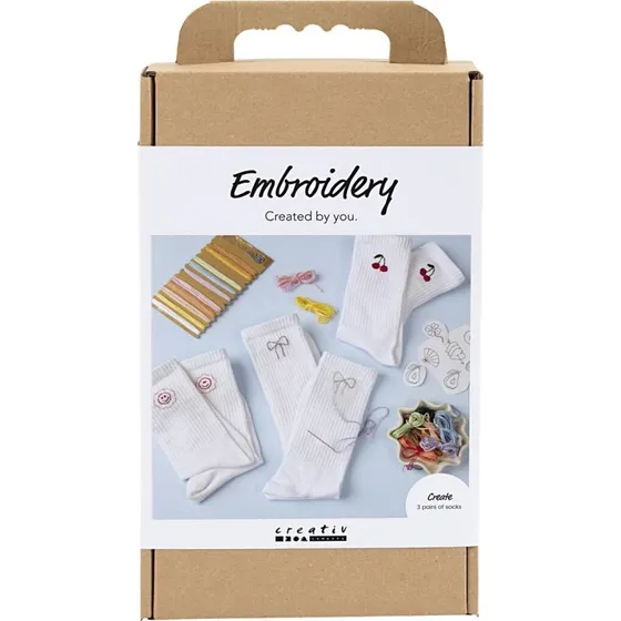 Creativ Company Broderi DIY Kit Strømper Hvid 3 Par