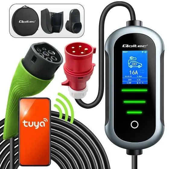 Qoltec Type 2 11kW Mobil Oplader 2i1, WiFi, IP65, 5 m