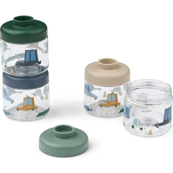 Liewood Dominique Små Madbokse 100 ml 4-pak Cars/Sandy