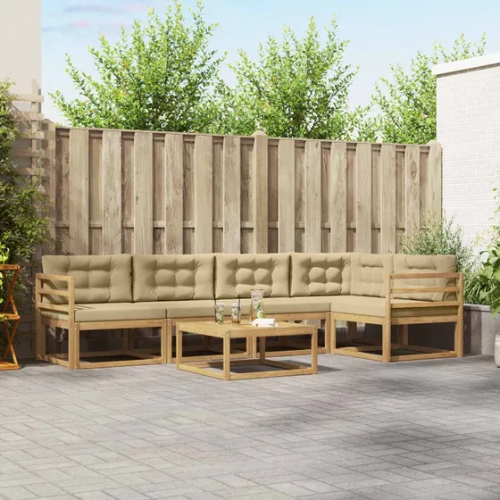 vidaXL Udendørs Sofagruppe 6 dels Hvid/Beige Akacietræ