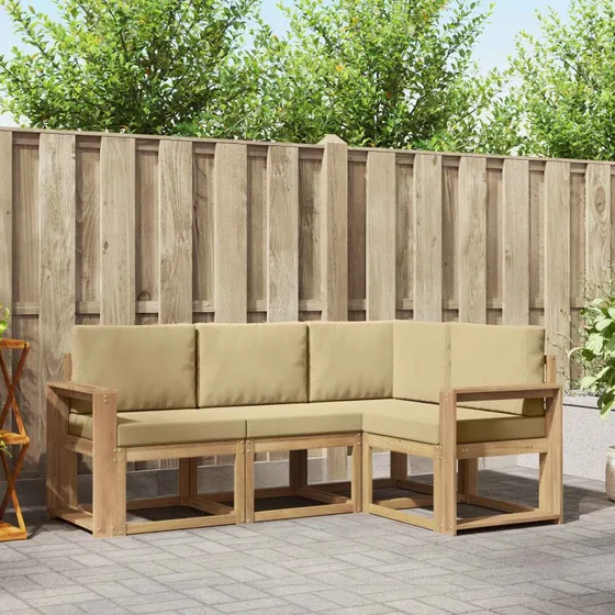 vidaXL Udendørs Sofagruppe 4-pers. Hvid/Beige i Massivt Akacietræ