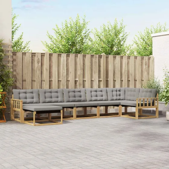 vidaXL Udendørs Sofagruppe 7 pc Hvid/Lysegrå 406 x 168,5 x 73 cm