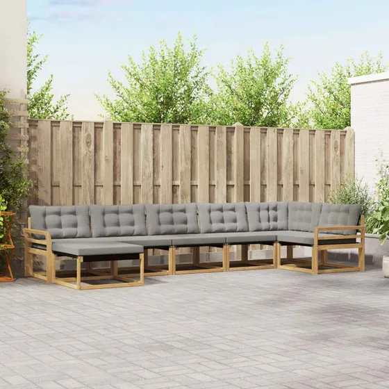 vidaXL Udendørs Sofagruppe 7-pers. Hvid/Lysegrå 408 x 170,5 x 73 cm