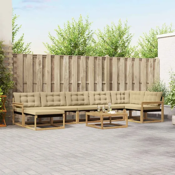 vidaXL Udendørs Sofagruppe 8 pc Hvid/Beige Massivt Akacietræ