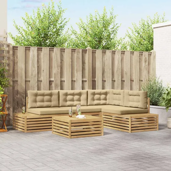 vidaXL 5-del udendørs sofagruppe akacietræ hvid med beige puder