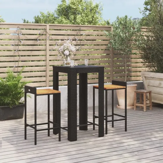 vidaXL Barsæt 3 Dele Sort Polyrattan & Akacietræ