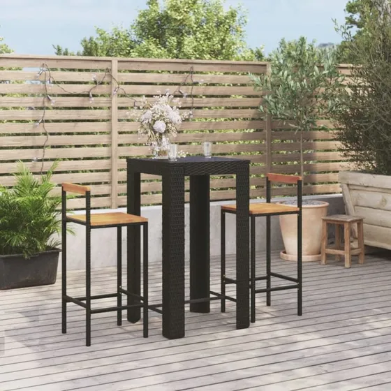 vidaXL Barsæt 3 dele sort polyrattan & akacietræ