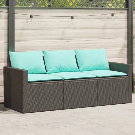 vidaXL 3-personers havesofa med hynder polyrattan sort