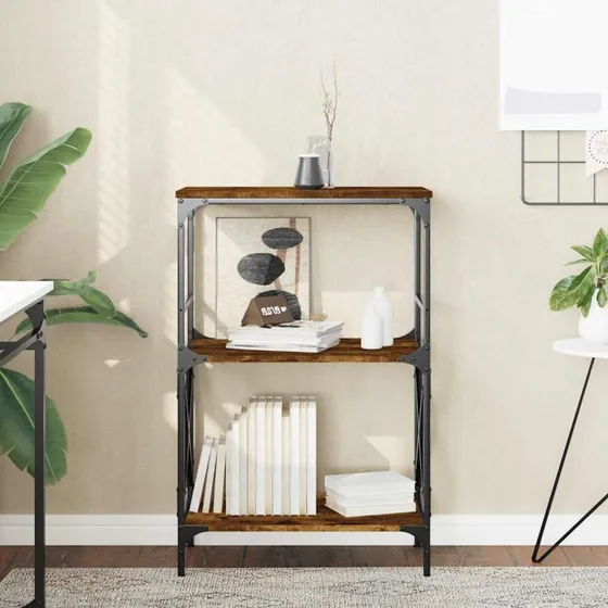 vidaXL bogreol med 3 hylder 59x35x90,5 cm i røget eg, konstrueret træ og metal