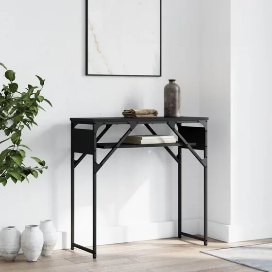 Braun Konsolbord med Hylde 75×30×75 cm i Konstrueret Træ - Sort