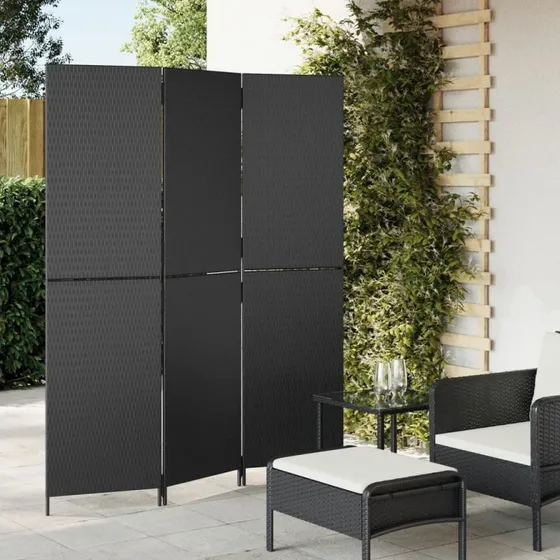 vidaXL 3-paneler rumdeler polyrattan sort 147 x 180 cm