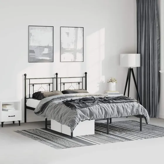 vidaXL Sengeramme med Sengegavl 150x200 cm, Metal, Sort