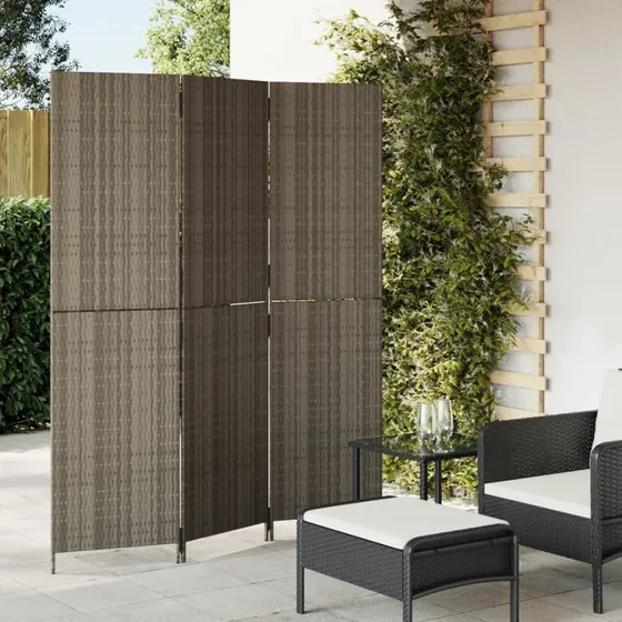 vidaXL 3-paneler rumdeler polyrattan grå, foldbar