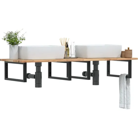 vidaXL væghængt badeværelseshylde 160 × 50 cm stål & akacietræ