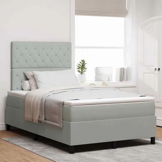 vidaXL LED Box Spring Seng 120 x 190 cm Lysegrå Fløjl