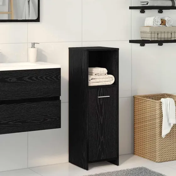 vidaXL Badeværelsesskab Sort Egetræ 30x30x95 cm Konstrueret Træ