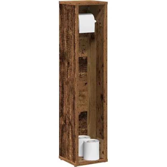 vidaXL Badeværelsesskab med rulleholder, gammelt træ, 20,5x20x90 cm