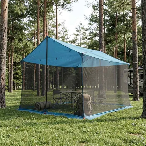 vidaXL Campingtarp med meshvægge, blå 340 x 260 x 220 cm