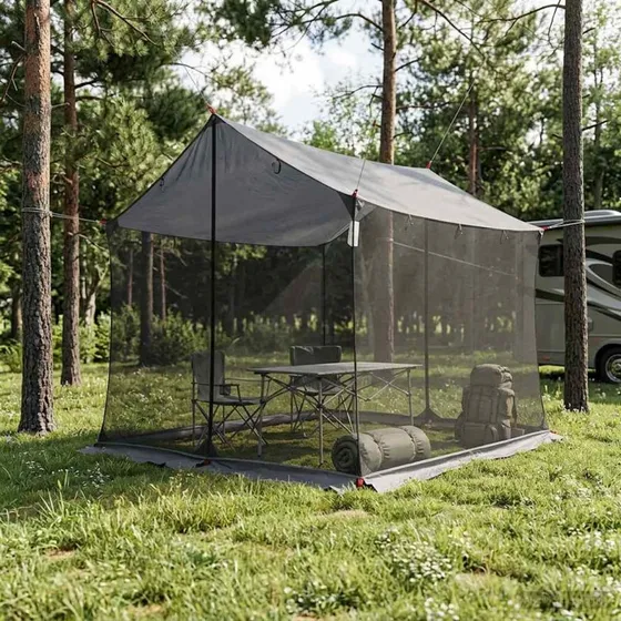vidaXL Campingtarp med meshvægge, grå/orange, 270 x 210 x 210 cm